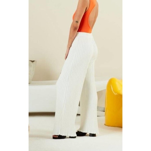 Simon Miller Large Rib Pants White Ribbed Straight Leg Stretch Marek Macadamia - Picture 1 of 7